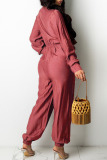 Blue Fashion Casual Solid Patchwork Turndown Collar Jumpsuits