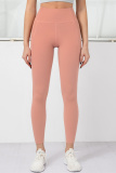 Orange Pink Casual Sportswear Solid Basic Skinny High Waist Trousers