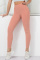 Orange Pink Casual Sportswear Solid Basic Skinny High Waist Trousers