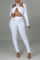 White Sexy Solid Hot Drill Halter Long Sleeve Two Pieces