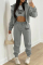 Grey Fashion Casual Letter Print Cardigan Vests Pants Hooded Collar Long Sleeve Three-piece Set
