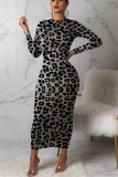 Leopard print Comfortable Print Long Sleeve Dress