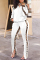 White Fashion Casual Print Hollowed Out Split Joint Slit Zipper Collar Long Sleeve Two Pieces
