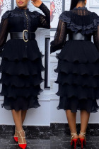 Black Sexy Solid Split Joint Buckle O Neck Cake Skirt Plus Size Dresses