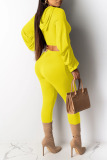 Yellow Casual Solid Patchwork Fold Hooded Collar Long Sleeve Two Pieces