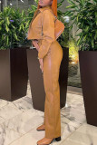 Yellow Fashion Casual Solid Basic Turndown Collar Long Sleeve Two Pieces