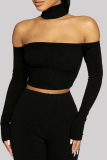Black Sexy Casual Solid Hollowed Out Off the Shoulder Tops