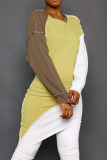 Yellow Brown Fashion Casual Solid Patchwork Asymmetrical Irregular Dress Plus Size Dresses