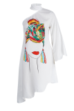 White Casual Print Patchwork Halter Irregular Dress Dresses