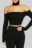 Black Sexy Casual Solid Hollowed Out Off the Shoulder Tops
