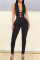 Black Fashion Sexy Solid Hollowed Out V Neck Skinny Jumpsuits