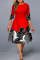 Red Fashion Casual Print Basic O Neck Plus Size Dresses