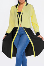 Yellow Casual Solid Split Joint Cardigan Collar Tops