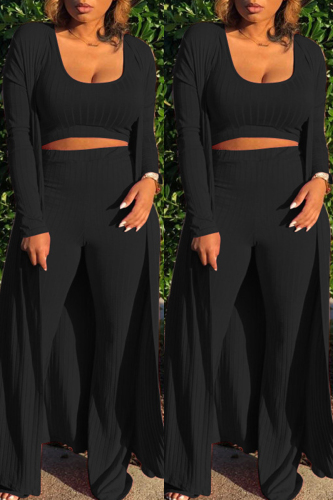 Black Active Casual Europe and America O Neck Solid Plus Size