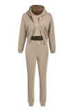 Grey Fashion Casual Solid Cardigan Vests Pants O Neck Long Sleeve Three-piece Set