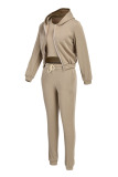 Grey Fashion Casual Solid Cardigan Vests Pants O Neck Long Sleeve Three-piece Set