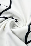 White Fashion Casual Print Bandage Oblique Collar Plus Size Jumpsuits