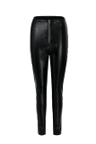 Black Fashion Casual Solid Split Joint Skinny High Waist Pencil Trousers (Without Waist Chain)