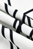 Black Fashion Casual Print Bandage Oblique Collar Plus Size Jumpsuits