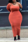Tangerine Red Casual Solid Split Joint Off the Shoulder Pencil Skirt Plus Size Two Pieces