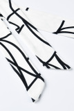 White Fashion Casual Print Bandage Oblique Collar Plus Size Jumpsuits