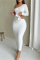 White Fashion Sexy Solid Hollowed Out Backless Oblique Collar Long Sleeve Dresses