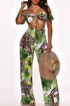 Green Fashion Sexy Print Bandage Backless Strapless Two Pieces