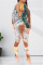 Gray Blue Fashion Casual Print Tie Dye Backless O Neck Long Sleeve Two Pieces