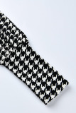 Black White Casual Print Split Joint V Neck Straight Jumpsuits