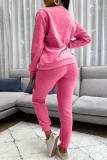 Pink Fashion Casual Solid Patchwork Zipper O Neck Long Sleeve Two Pieces