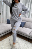 Black Fashion Casual Solid Patchwork Zipper O Neck Long Sleeve Two Pieces