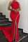 Red Sexy Elegant Solid Split Joint Without Belt Hot Drill Halter Trumpet Mermaid Dresses