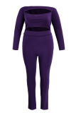 Purple Sexy Solid Hollowed Out Patchwork Off the Shoulder Plus Size Two Pieces