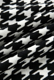 Black White Casual Print Split Joint V Neck Straight Jumpsuits