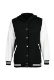 Black Casual Solid Patchwork Buckle Hooded Collar Outerwear