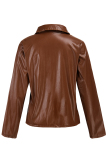 Brown Fashion Casual Solid Split Joint Turndown Collar Outerwear