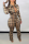 Khaki Casual Plaid Patchwork Turndown Collar Skinny Jumpsuits