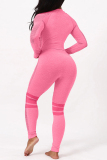 Pink Casual Sportswear Solid Basic O Neck Long Sleeve Two Pieces