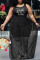Black Sexy Casual Plus Size Letter Print Split Joint Beading O Neck Vest Dress