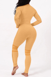 Yellow Casual Sportswear Solid Basic O Neck Long Sleeve Two Pieces
