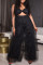 Black Fashion Sexy Patchwork Hollowed Out Backless Spaghetti Strap Regular Jumpsuits