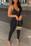 Grey Sexy Casual Solid Backless Spaghetti Strap Skinny Jumpsuits