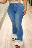 Deep Blue Fashion Casual Solid Split Joint Plus Size Jeans