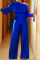 Blue Casual Solid Split Joint Oblique Collar Straight Jumpsuits