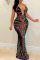 Black Sexy Solid Sequins Split Joint Backless Spaghetti Strap Straight Dresses