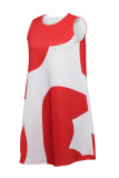 Red Fashion Casual Patchwork Basic O Neck Sleeveless A Line Dresses