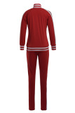 Red Casual Sportswear Solid Hollowed Out Patchwork Zipper Zipper Collar Long Sleeve Two Pieces