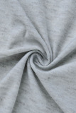 Light Gray Euramerican Dew Shoulder Letters Printed Ankle Length Dress