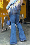 Dark Blue Sexy Street Solid Ripped Patchwork High Waist Boot Cut Denim Jeans