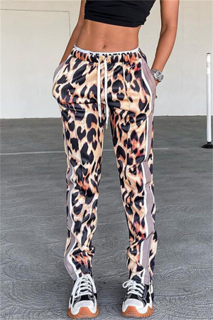 Multicolor Fashion Casual Print Split Joint Regular Mid Waist Trousers